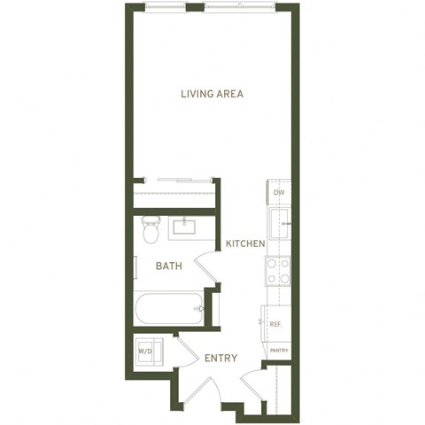 Floor plan for studio, 1 bath, 476 sqft